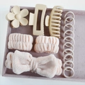 16-piece set with soft bow headband, matte hair clips, and elastic bands in beige and pink - Khaki (16-Piece Set)
