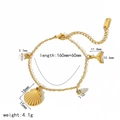 Gold stainless steel ocean bracelet with shell and pearl charms with dimensions - Marine Style Bracelet(TB5093)