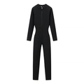 Tuta in maglia nera da donna con mezza zip, maniche lunghe e trama a costine verticale - S / Nero