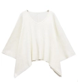 Conjunto chic blanco de punto acanalado con cuello en V y pantalones de silueta tipo poncho - S / Top Blanco