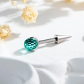 Titanium cartilage stud earring with a green faceted gemstone and metal cone end - Teal