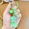 Green liquid quicksand cat keychain with colorful sequins and small bell pendant - Green Hello Kitty Milk Bean