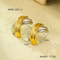 Detailed view of two-tone C-shape steel earrings with 18K gold and silver finish - Gold & Silver Two-Tone-NMSE-C811-2