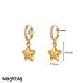 Gold PVD coated stainless steel hoop earrings with star charms and crystal accents - 00 Number Star Style (TE60366)