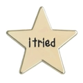 Star shaped gold alloy pin badge with I tried text for clothing and bags - Gold Star