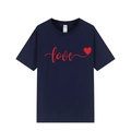 Navy blue cotton T-shirt featuring red handwritten love text with heart design - XS / Navy Blue 317 (Red Print)