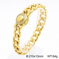 Golden Cuban link bracelet with CNC set crystals, measuring 210x13mm and 64g - Model A Gold Rhinestone Buckle (KB169909-Z) / Gold