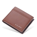 Brown textured leather bifold wallet with contrast stitching and embossed geometric pattern - Light Brown