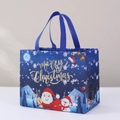 Blue non-woven Christmas gift bag with golden Merry Christmas text and cartoon icons - Christmas Style 2