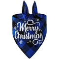 Blue buffalo plaid Christmas pet bandana with Merry Christmas print and white snowflakes - Blue Snowflake Letter