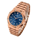 Classic business watch with rose gold stainless steel band and textured blue dial - Rose Blue