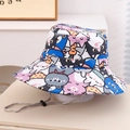 Detail of cartoon cat pattern on children sun hat with adjustable windproof drawstring - 54cm (3-8 Years) / Pink