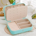 Portable mint green leather jewelry organizer for travel with rings and earrings storage - Light Green