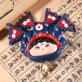 Cute Peking Opera style blue figurine with traditional flags and pearl butterfly charm - W1221-2 Opera Figure Red Blue Flags