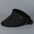 Detail of black straw open top sun hat featuring a gold leaf metallic buckle accessory - Black