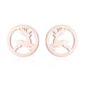 Elegant rose gold reindeer stud earrings featuring a minimalist circular openwork design - 160 Round Elk - Rose Gold