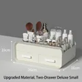 Cream white makeup organizer with dual drawers and top compartments, 26x16x10cm - Upgraded Material Deluxe 2-Drawer Small Cream White
