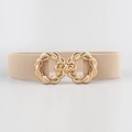 Close-up of beige elastic waist belt featuring a stylish gold twisted metal buckle detail - Khaki