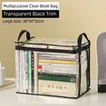 Foldable transparent book storage bin with black trim and handles, large size 38x24x32cm - Large / Black