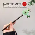 Elegant wood hair stick with green flower, metal butterfly and beaded tassels - 74# Misty Green