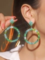 Oversized crystal hoop earrings featuring gradient green and blue rhinestones - Green Blue Gradient DTE1516125-S19GW