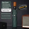 Dark green 10-rib automatic folding umbrella with wood texture handle and UV coating - 10k Wooden Handle Automatic Umbrella - Dark Green / Gift Box Not Included
