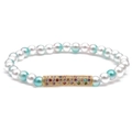 Beaded bracelet with white pearls, blue beads and a colorful zircon-paved gold tube - White Faux Pearl+Cyan Blue+Gold