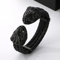 Men's retro black cable bangle featuring dual lion head ornaments in titanium steel - Black (KB167195-KFC)