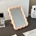 Miroir de maquillage rose ondulé avec support et finition mate pour coiffeuse - Rose Fille Ondulé