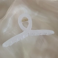 Matte white semi-transparent shark hair claw clip with golden spring on silk fabric - Frosted White