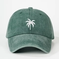 Casquette de baseball vintage vert délavé avec palmier blanc brodé et sangle réglable - Réglable / Vert Foncé