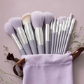 13-piece purple makeup brush set with silver ferrules and matching drawstring pouch - 13Pcs Glaze Purple + Velvet Bag