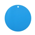 Sky blue circular silicone honeycomb heat-resistant mat with hanging hole for pans - Blue
