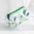Detail view of clear PVC storage bag featuring green avocado prints and matching zipper - Avocado Green / 18x9x9.5cm