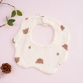 Off-white cotton 360 baby bib with cute brown bear and star prints with button - Star Moon Bear