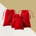 Red velvet drawstring jewelry pouches in multiple sizes for gift storage - Drawstring Style / 5x9cm / Red