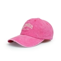 Detail of vintage washed pink cotton baseball cap with Los Angeles white embroidery - Rose Red