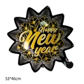 Black star foil balloon with gold Happy New Year print and leaf patterns 53x46cm - Happy New Year Leaf Design