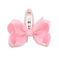 Detail of pink grosgrain ribbon bow hair clip with silver metal snap base for girls - Rose Pink