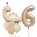 Detail of matte cream dinosaur balloon set with number 6 for birthday party decoration - Caramel Dinosaur Number 6 Kit