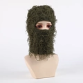 Tactical army green ghillie balaclava mask with textured camouflage threads for outdoors - Olive Green