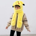 Kids plush yellow cartoon character 3-in-1 hat scarf gloves set with moving ears - Large Size (Moving Ears) / 3-in-1 Yellow Cartoon Character
