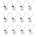 Conjunto de collar de flor de cumpleaños con 12 piedras natales de colores - Flor de nacimiento de febrero - Violeta / Color Acero