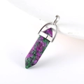 Purple and green natural crystal hexagonal stone pendants with silver metal clasps - Ruby Zoisite