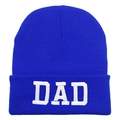 Royal blue knitted DAD beanie with white embroidery rib knit winter skull cap - DAD / Sapphire Blue