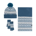 Winter 3-piece set with navy knit hat scarf and touchscreen gloves in Nordic pattern - 322 Dark Blue Jacquard Set