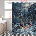 Rideau de douche 3D avec motif de village de Noël enneigé en polyester 180x180cm - 25SD-E Ville de Montagne Enneigée