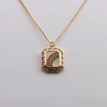 Collier rectangle arc-en-ciel plaqué or avec bordure en pierres roses et chaîne box - Blanc