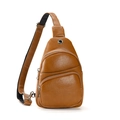 Brown PU leather chest bag with three zipper compartments and headphone port - Brown