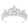 Elegant silver bridal crown with crystal flower motifs and iridescent rhinestones - Silver